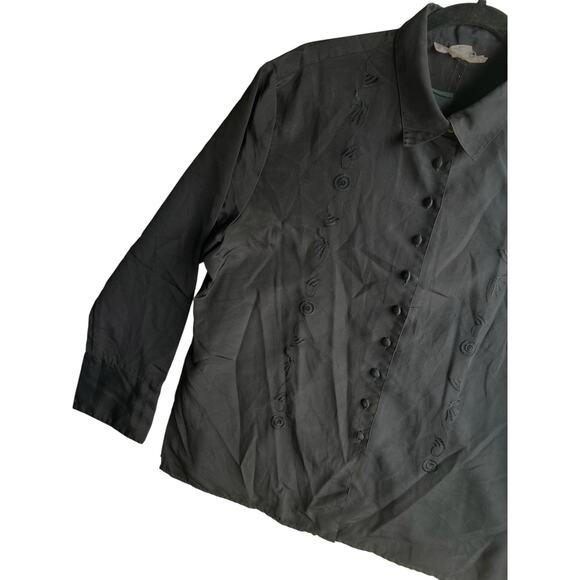 Laura & Jasmine Satin Vintage Embroidered Secretary Glam Blouse Black Size 16 - Picture 4 of 8